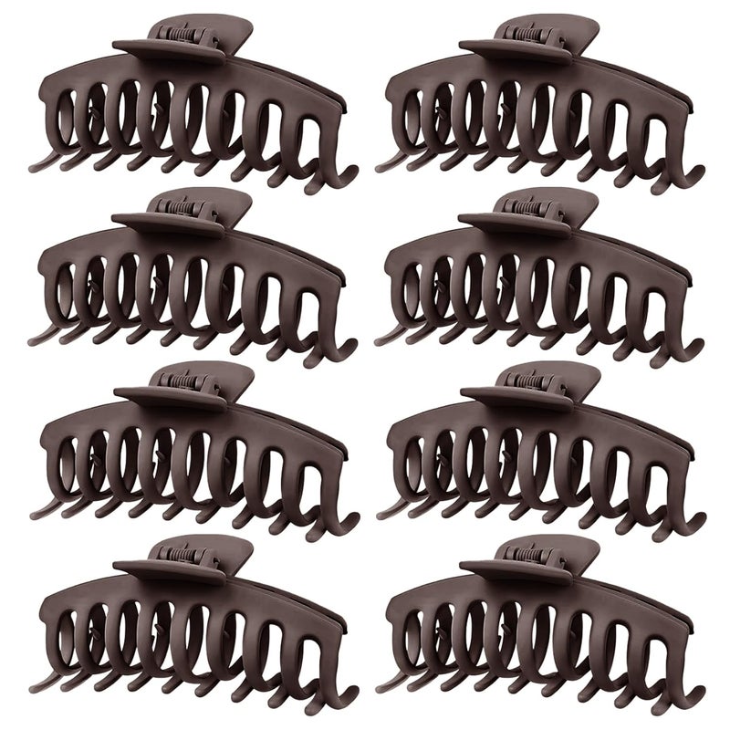 TOCESS Hair Claw Clips for Women - 8PK Large Neutral Matte Jumbo Hair Clips for Thick, Thin, Long, Short, Curly Hair Girls, Big Jaw Clip Set for Daily Use(Mocha Brown) - Image 1